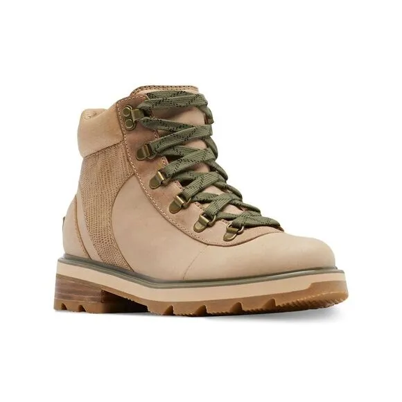 SOREL Womens Beige 1&quot; Platform Lennox Toe Block Heel Leather Hiking Boots 11