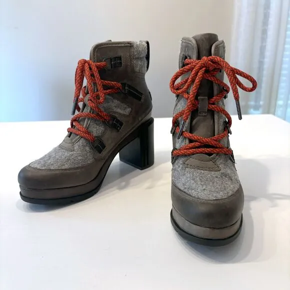 Sorel Women's Blake Waterproof Lace-Up Gray‎ Leather Booties Hiking Boots US 7.5