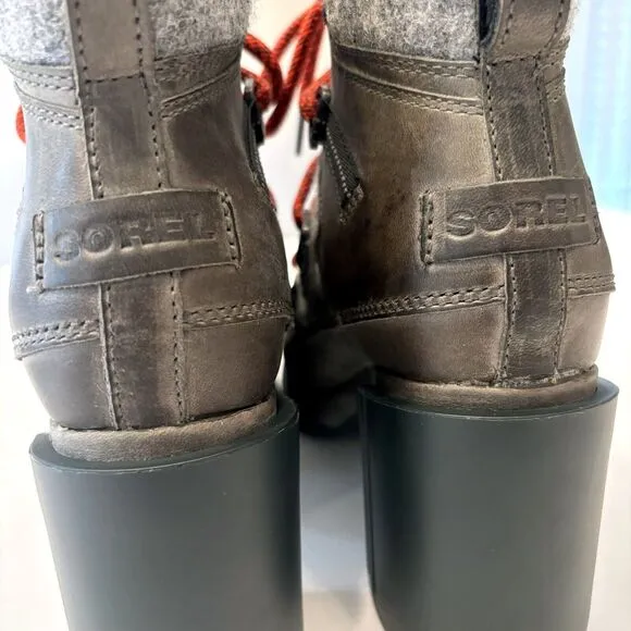 Sorel Women's Blake Waterproof Lace-Up Gray‎ Leather Booties Hiking Boots US 7.5