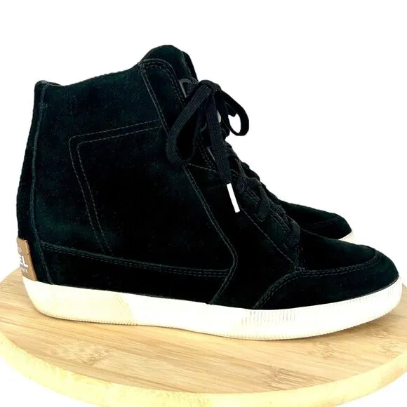SOREL Women's Out N About Wedge II Black/Sea Salt Sneaker Waterproof Boots Sz 11