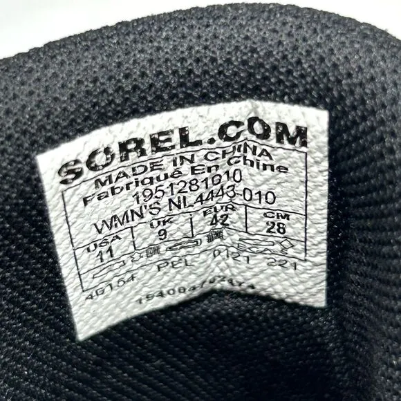 SOREL Women's Out N About Wedge II Black/Sea Salt Sneaker Waterproof Boots Sz 11
