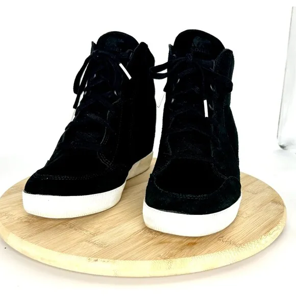 SOREL Women's Out N About Wedge II Black/Sea Salt Sneaker Waterproof Boots Sz 11