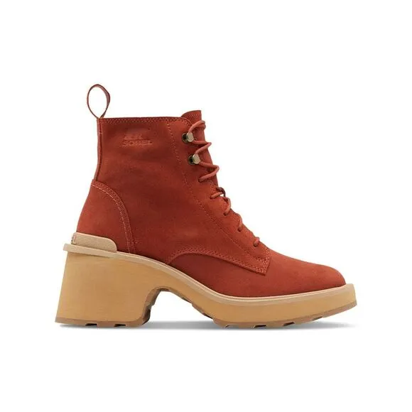 SOREL Womens Red Back Pull-Tab Hi-line Toe Block Heel Leather Combat Boots 5