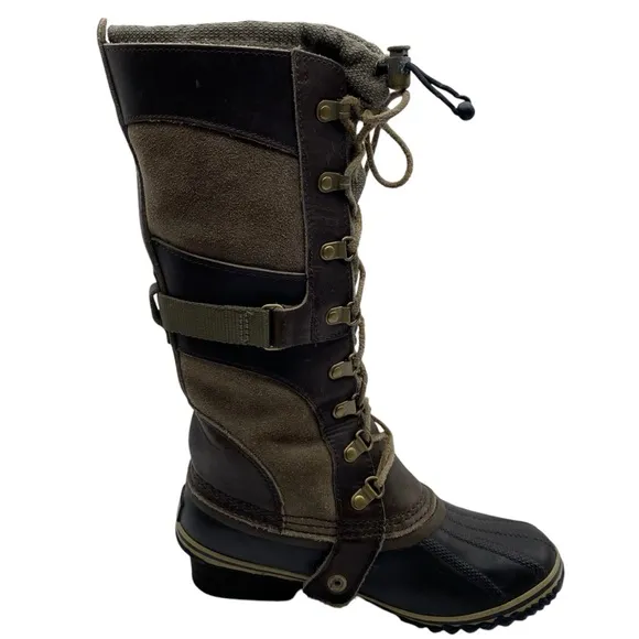 Sorel Womens Shoes Conquest Carly Winter Boots 6 Brown Leather Tall Waterproof