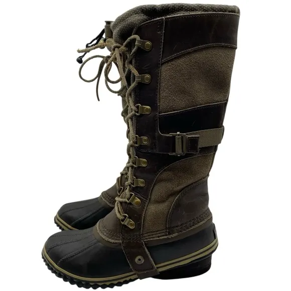 Sorel Womens Shoes Conquest Carly Winter Boots 6 Brown Leather Tall Waterproof