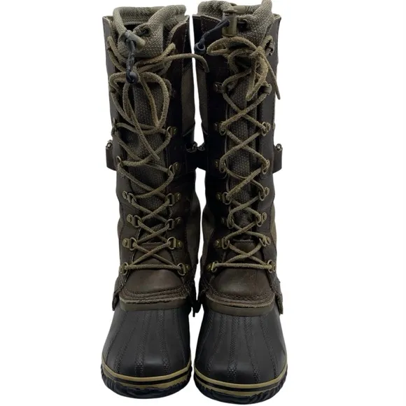 Sorel Womens Shoes Conquest Carly Winter Boots 6 Brown Leather Tall Waterproof