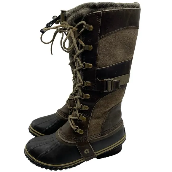 Sorel Womens Shoes Conquest Carly Winter Boots 6 Brown Leather Tall Waterproof