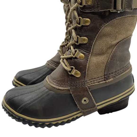 Sorel Womens Shoes Conquest Carly Winter Boots 6 Brown Leather Tall Waterproof