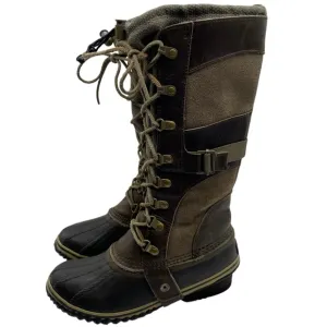Sorel Womens Shoes Conquest Carly Winter Boots 6 Brown Leather Tall Waterproof