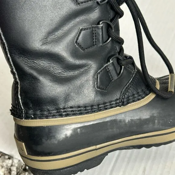 Sorel Yoot Pac Youth Black Leather Winter Snow Boots Size 1 Boys Little Big Kid