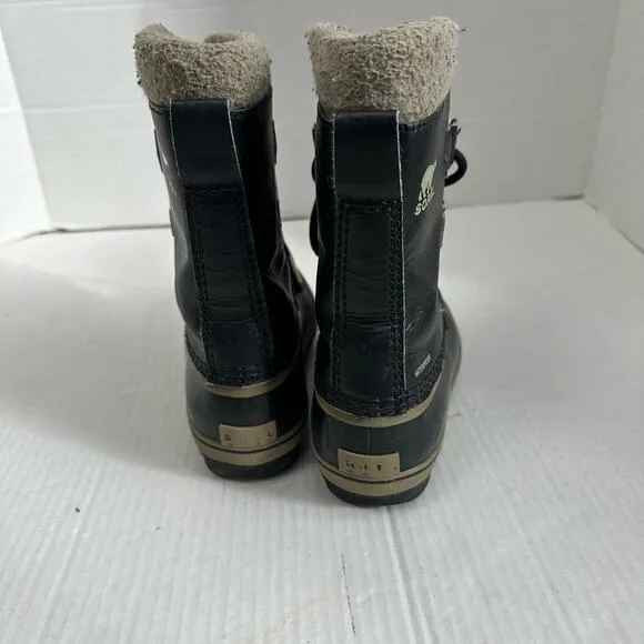 Sorel Yoot Pac Youth Black Leather Winter Snow Boots Size 1 Boys Little Big Kid