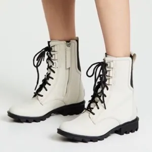 Sorel Phoenix Leather Lace Up Combat Boot in Fawn White Waterproof Gorpcore 6.5