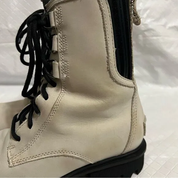 Sorel Phoenix Leather Lace Up Combat Boot in Fawn White Waterproof Gorpcore 6.5