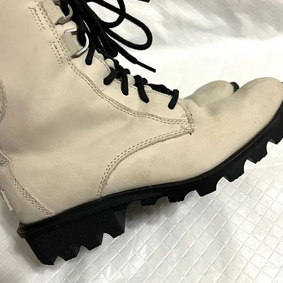 Sorel Phoenix Leather Lace Up Combat Boot in Fawn White Waterproof Gorpcore 6.5