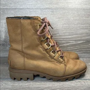 Sorel Phoenix Short Lace Waterproof Camel Leather Women's Sz 8 Lace-Up Boots