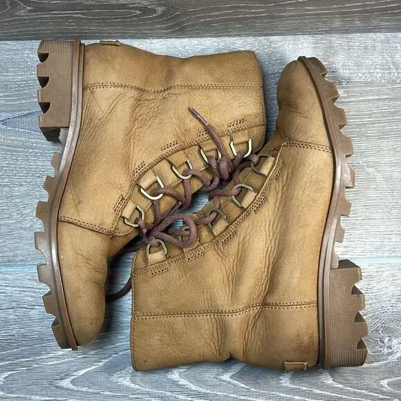 Sorel Phoenix Short Lace Waterproof Camel Leather Women's Sz 8 Lace-Up Boots