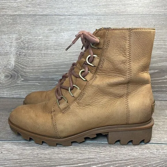 Sorel Phoenix Short Lace Waterproof Camel Leather Women's Sz 8 Lace-Up Boots