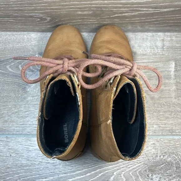 Sorel Phoenix Short Lace Waterproof Camel Leather Women's Sz 8 Lace-Up Boots