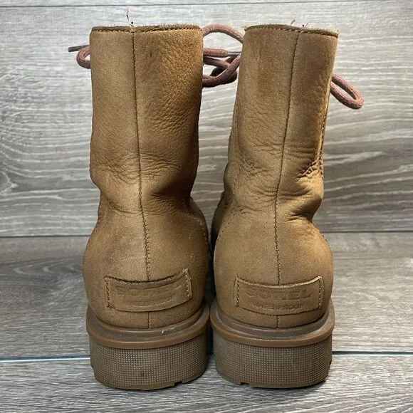 Sorel Phoenix Short Lace Waterproof Camel Leather Women's Sz 8 Lace-Up Boots
