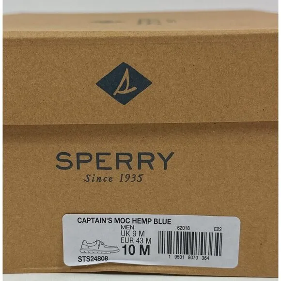 Sperry Top-Sider Captains Moc Hemp Mens Medium Width Blue Slip On Shoes Sneakers