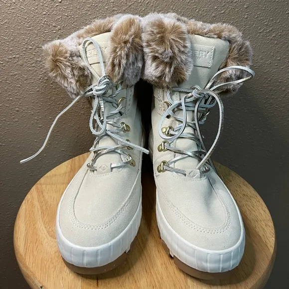 Sperry Torrent Faux Fur Memory Foam Ivory Snow Waterproof Boots Women’s 8