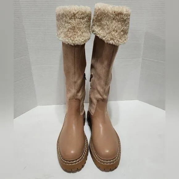 Splendid Antonia Sherpa fur trimmed warm sand leather boots Women's size 7.5 new