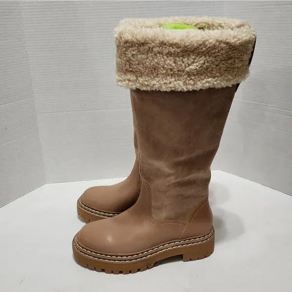 Splendid Antonia Sherpa fur trimmed warm sand leather boots Women's size 7.5 new