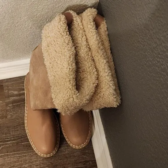 Splendid Antonia Sherpa fur trimmed warm sand leather boots Women's size 7.5 new