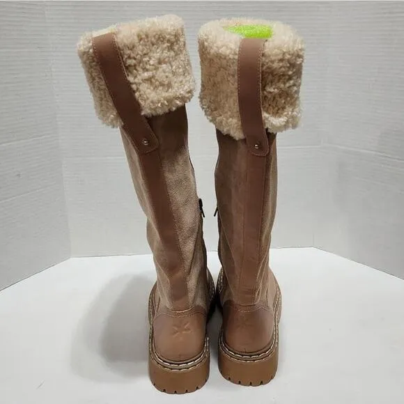 Splendid Antonia Sherpa fur trimmed warm sand leather boots Women's size 7.5 new