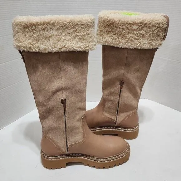 Splendid Antonia Sherpa fur trimmed warm sand leather boots Women's size 7.5 new