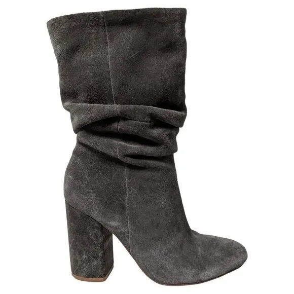 SPLENDID Phyllis Gray Suede Leather Mid-Calf High Heel Boots 7.5