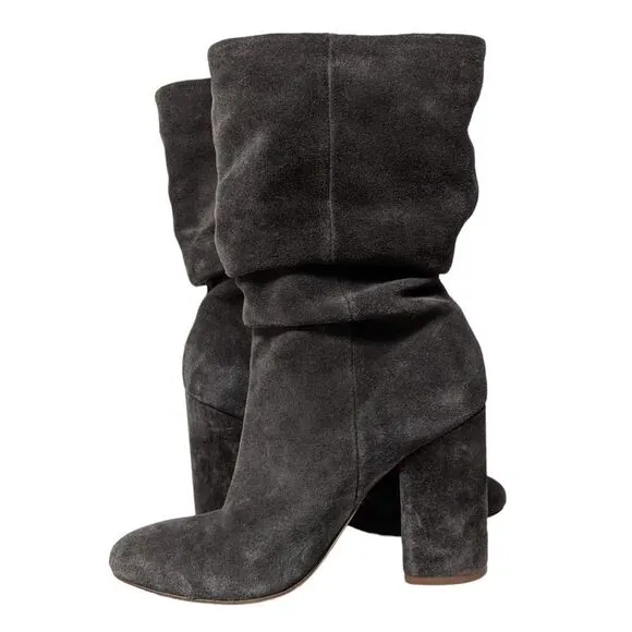 SPLENDID Phyllis Gray Suede Leather Mid-Calf High Heel Boots 7.5