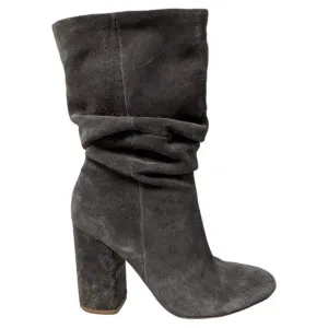 SPLENDID Phyllis Gray Suede Leather Mid-Calf High Heel Boots 7.5