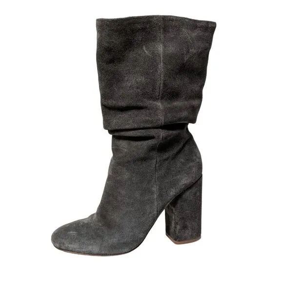 SPLENDID Phyllis Gray Suede Leather Mid-Calf High Heel Boots 7.5