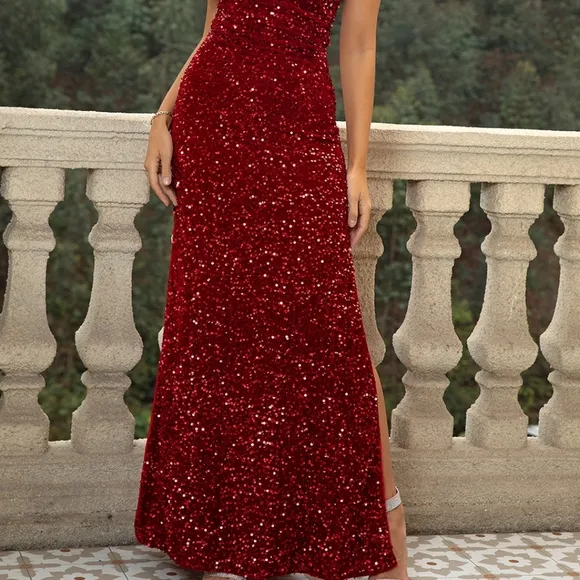 Starlight Sequin Backless Dress - Wine