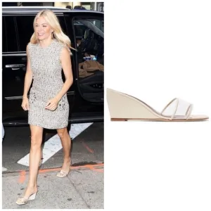 Staud Billie Croc Effect Square Toe PVC Leather Wedge Sandals Cream White Casual