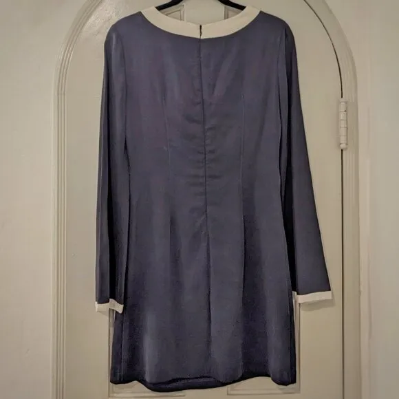 STAUD Mod Navy &amp; Off White Key Hole Bell Sleeve 60s Vibe Mini Dress, Sz. 4/6