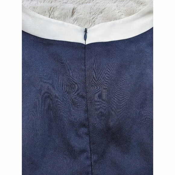STAUD Mod Navy &amp; Off White Key Hole Bell Sleeve 60s Vibe Mini Dress, Sz. 4/6