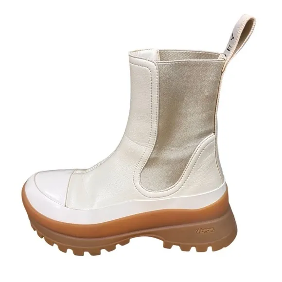Stella McCartney Women's Trace Chelsea Boots Cream Size 37 Chunky Sole
