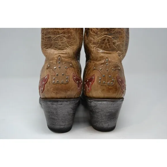 Sterling River Cowboy Boots Women's 7 B Brown Red SR250 Snip Toe Studded Cowgirl