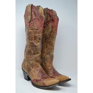 Sterling River Cowboy Boots Women's 7 B Brown Red SR250 Snip Toe Studded Cowgirl
