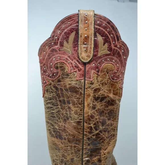Sterling River Cowboy Boots Women's 7 B Brown Red SR250 Snip Toe Studded Cowgirl