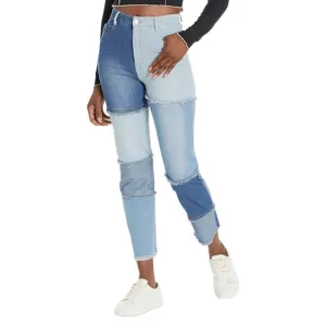 Steve Madden Kylie Patchwork Jeans NEW high waist straight raw hem size 29