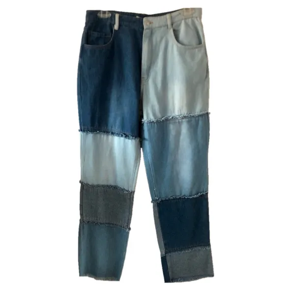 Steve Madden Kylie Patchwork Jeans NEW high waist straight raw hem size 29