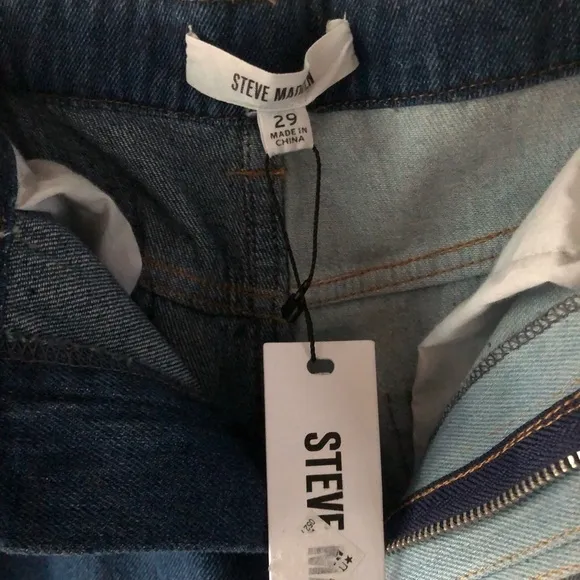 Steve Madden Kylie Patchwork Jeans NEW high waist straight raw hem size 29