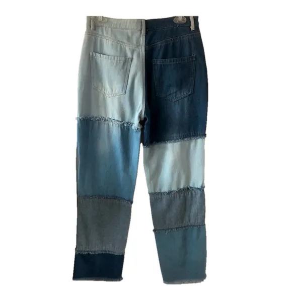 Steve Madden Kylie Patchwork Jeans NEW high waist straight raw hem size 29
