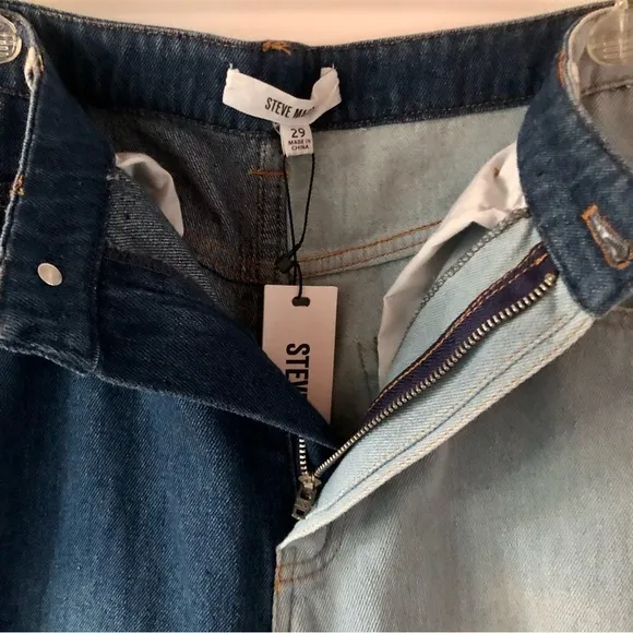 Steve Madden Kylie Patchwork Jeans NEW high waist straight raw hem size 29