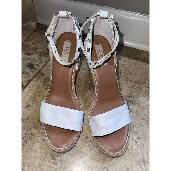 Steven New York Steve Madden McKenna White Espadrille Wedge Sandals Size 10