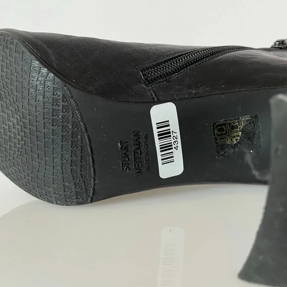 Stuart Weitzman &quot;The Pure Bootie&quot; Leather Almond Toe Boot w Leather Wrapped Heal