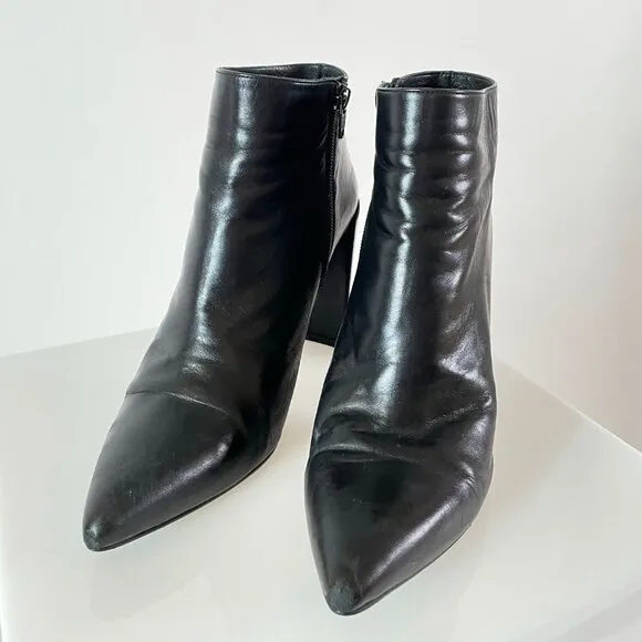 Stuart Weitzman &quot;The Pure Bootie&quot; Leather Almond Toe Boot w Leather Wrapped Heal